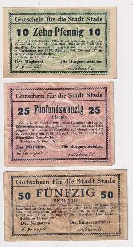 10, 25 und 50 Pfennig Banknoten Notgeld Stadt Stade 15.6.1917 (160589)