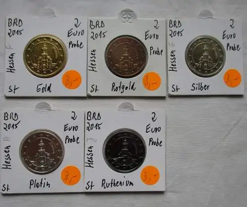Euro Probensatz BRD 2015 Hessen Rhodium Gold Rotgold Silber Platin (112191)