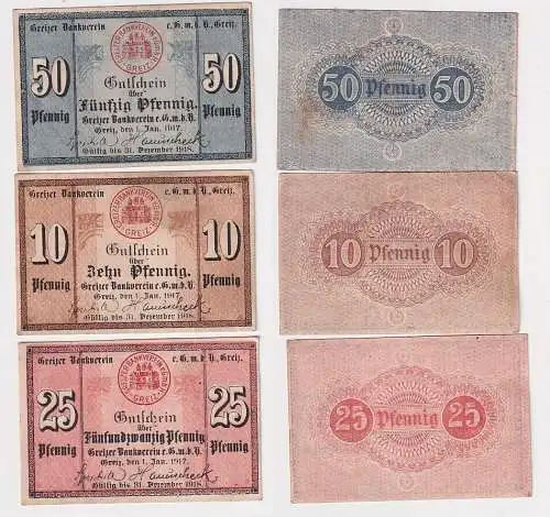 10,25 und 50 Pfennig Banknoten Notgeld Greizer Bankverein GmbH 1.1.1917 (160259)
