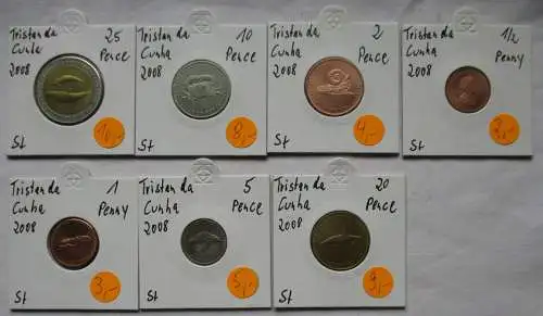 KMS Kursmünzsatz 7 Münzen Tristan da Cunha 2008 1/2 Penny - 25 Pence (121708)