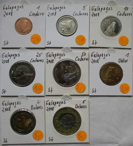 KMS Kursmünzsatz 8 Münzen Galapagos 2008 1 Centavo - 5 Dolares (127237)
