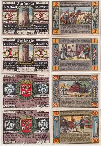 4 Banknoten Notgeld Stadt Lübbecke in W. Juli 1921 (162096)