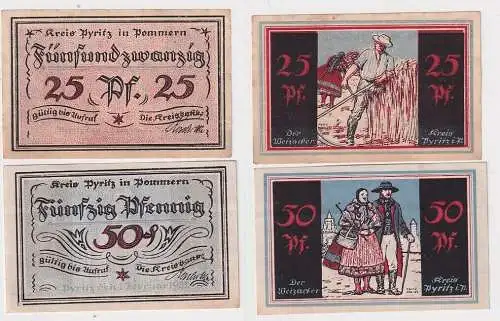 25 & 50 Pfennig Banknoten Notgeld Kreis Pyritz in Pommern 1921 (163976)