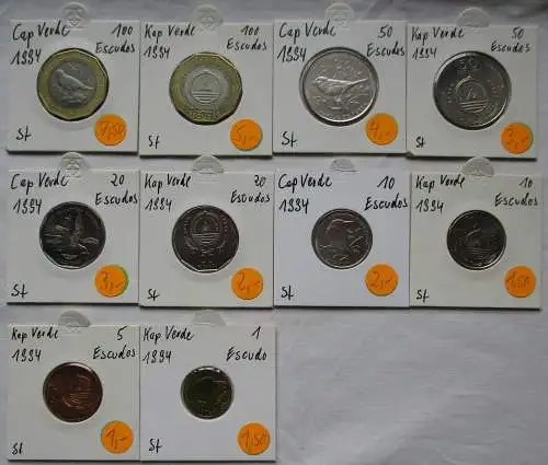 KMS Kursmünzsatz 10 Münzen Kap Verde 1994 1 - 100 Escudos (126731)