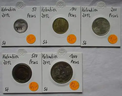 KMS Kursmünzsatz 5 Münzen Kolumbien 2012 50-1000 Pesos (125481)