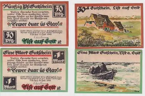 2 Banknoten Notgeld Gemeinde List auf Sylt 21.7.1921 (167211)