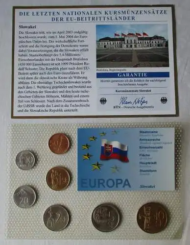 Slowakei KMS Kursmünzensatz 10 Halierov bis 10 Korun Kronen + Zertifikat /109677