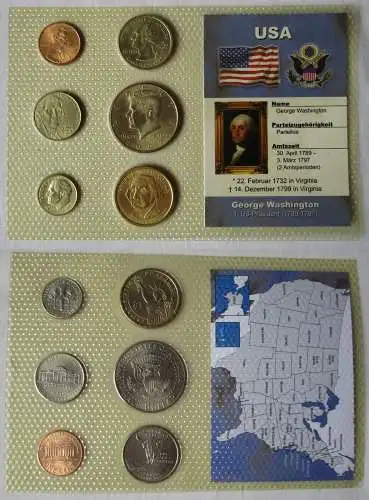 KMS Kursmünzensatz USA George Washington mit 6 Münzen + Zertifikat (105724)