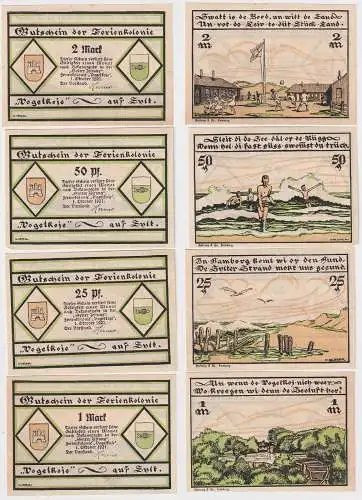 4 Banknoten Notgeld "Vogelkoje" Gemeinde Kampen auf Sylt 1.10.1921 (163775)