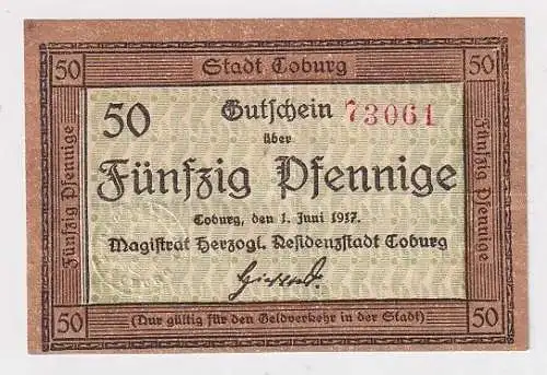 50 Pfennig Banknote Notgeld herzogliche Residenzstadt Coburg 1.6.1917 (164507)