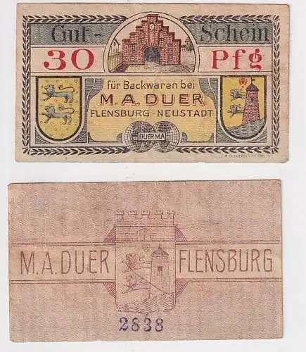 30 Pfennig Banknoten Notgeld Flensburg Backwaren M.A.Duer o.D.  (163781)