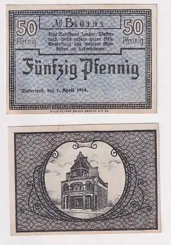 50 Pfennig Banknoten Notgeld Bankhaus Janßen Westerland auf Sylt 1919 (165271)