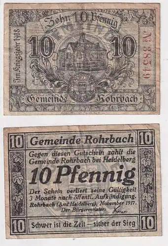 10 Pfennig Banknoten Notgeld Gemeinde Rohrbach November 1917 (162258)