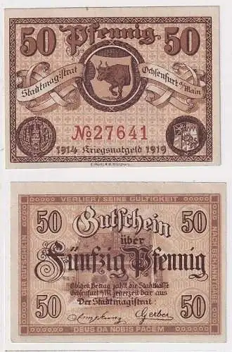 50 Pfennig Banknoten Notgeld Stadt Ochsenfurt am Main 1919 (161013)
