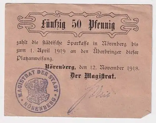 50 Pfennig Banknote Notgeld städtische Sparkasse Nörenberg 12.11.1918 (160221)