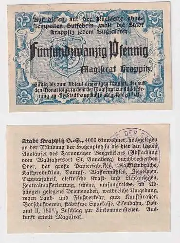 25 Pfennig Banknote Kriegsgeld Stadt Krappitz Krapkowice in Schlesien (165689)
