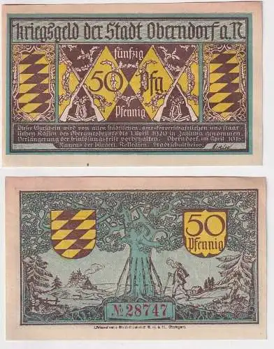 50 Pfennig Banknote Kriegsgeld Stadt Oberndorf a.N. April 1918 (166928)