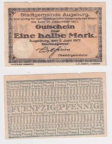 1/2 Mark Banknote Notgeld Stadt Augsburg 1.6.1917 (165350)