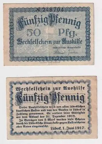 50 Pfennig Banknote Notgeld Staatskasse Lübeck 1.6.1917 (163823)