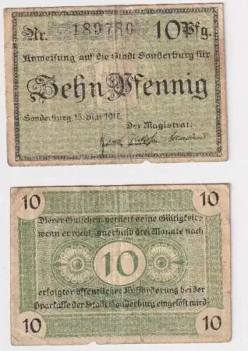 10 Pfennig Banknote Notgeld Stadt Sonderburg 15.5.1917 (160271)
