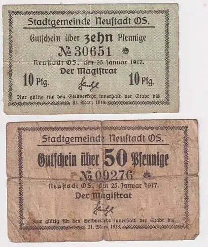 2 Banknoten Notgeld Neustadt in Oberschlesien Prudnik 25.1.1917 (161564)