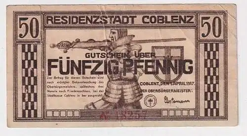 50 Pfennig Banknote Notgeld Residenzstadt Coblenz 1.4.1917 (164173)