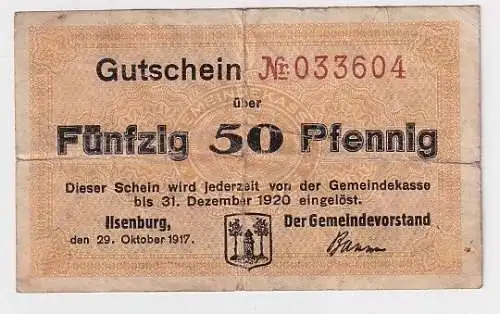 50 Pfennig Banknote Notgeld Gemeinde Ilsenburg 29.10.1917 (165370)