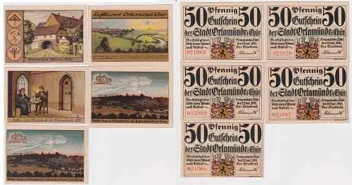 5 x 50 Pfennig Banknoten Notgeld Stadt Orlamünde 1921 (167141)
