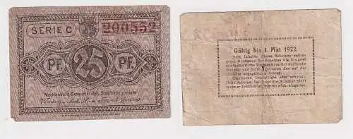 25 Pfennig Banknoten Notgeld Freistaat Mecklenburg Schwerin 1.5.1922 (167184)