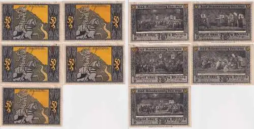 5 x 50 Pfennig Banknoten Notgeld Stadt Bad Blankenburg 1921 (167145)