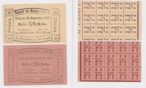 2 Banknoten 20 und 50 Heller Notgeld Marktgemeinde St.Gallen 1920 (167146)