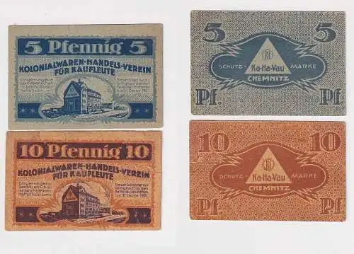 5 & 10 Pfennig Banknoten Gutschein Chemnitz Ka.Ha-Vau 31.12.1921 (167001)