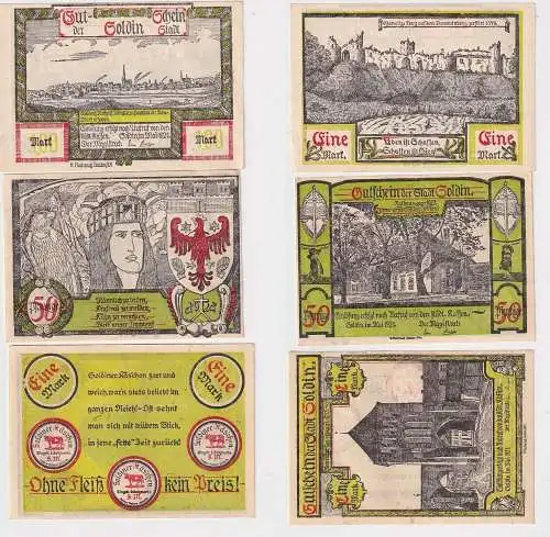 50 Pfennig & 2 x 1 Mark Banknoten Notgeld Stadt Soldin Mai 1921 (167261)