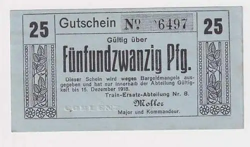 25 Pfennig Banknoten Notgeld Coblenz Train Ersatz Abteilung Nr.8 1918 (167089)
