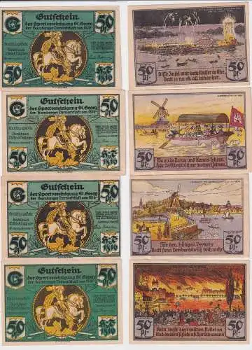 4 x 50 Pfennig Banknote Notgeld Hamburg Sportvereinigung St.Georg 1921 (167148)