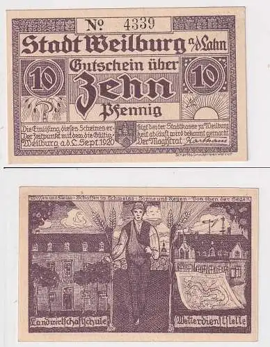 10 Pfennig Banknoten Notgeld Stadt Weilburg an der Lahn 1920 (167076)