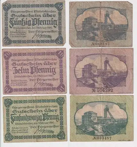 3 Banknoten Notgeld Bürgermeisterei Wiebelskirchen 7.2.1920 (167187)
