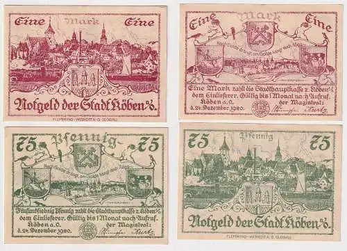 75 Pf & 1 Mark Banknoten Notgeld Stadt Köben an der Oder 1920 (167117)