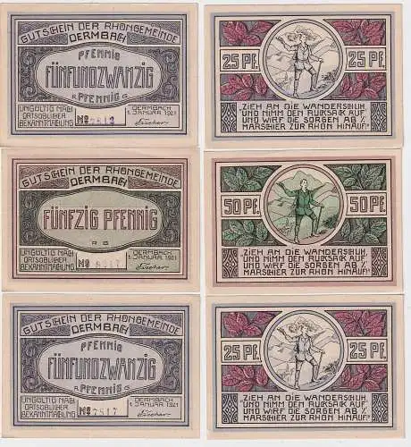 25,25 und 50 Banknoten Notgeld Gemeinde Dermbach 1.1.1921 (167270)