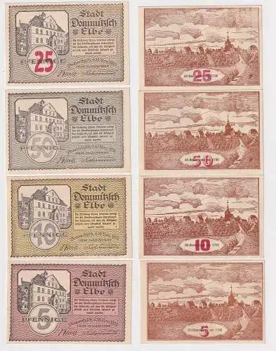 5,10,25 & 50 Pfennig Banknoten Notgeld Stadt Dommitzsch 15.11.1920 (166902)