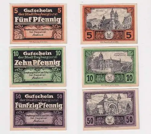 5, 10 und 50 Pfennig Banknoten Notgeld Stadt Freyburg 15.5.1920 (167208)