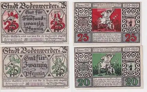 20 und 25 Pfennig Banknoten Notgeld Stadt Bodenwerder 1.11.1920 (166936)