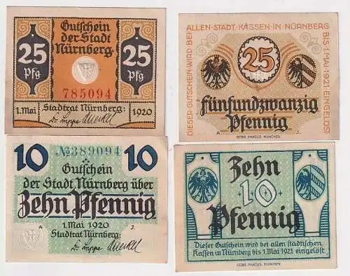 2 Banknoten Notgeld 10 & 25 Pfennig Stadt Nürnberg 1920 (166935)