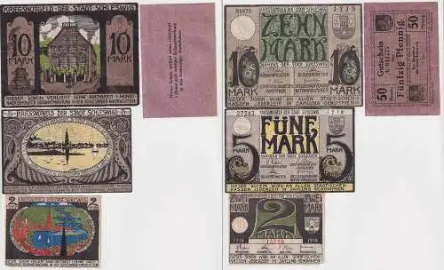 50 Pf. 2, 5 & 10 Mark Banknoten Notgeld Stadt Schleswig 1918 (167251)