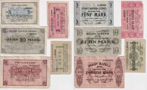 1,2,5,10 & 20 Mark Banknoten Stadt Alfeld (Leine) 1918/1919 (167246)