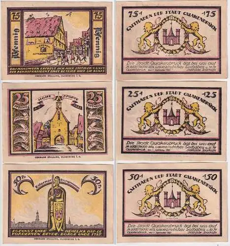 25, 50 & 75 Pfennig Banknoten Notgeld Stadt Quakenbrück 1921 (166968)