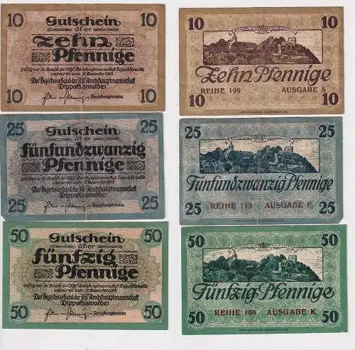 10, 25 und 50 Pfennig Banknoten Notgeld Stadt Dippoldiswalde 1918 (166981)
