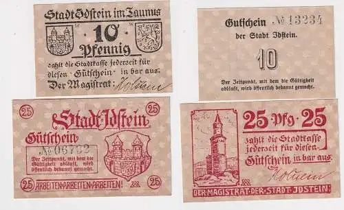 10 und 25 Pfennige Banknoten Notgeld Stadt Idstein um 1920 (166972)