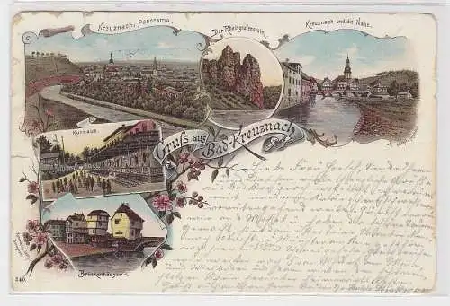 58186 Ak Lithographie Gruß aus Bad Kreuznach Brückenhäuser usw. 1897