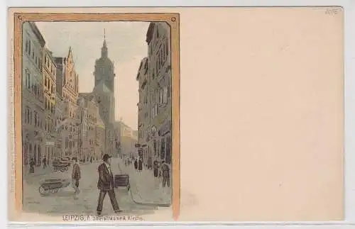 61316 Ak Lithographie Leipzig Nicolaistrasse und Kirche um 1900